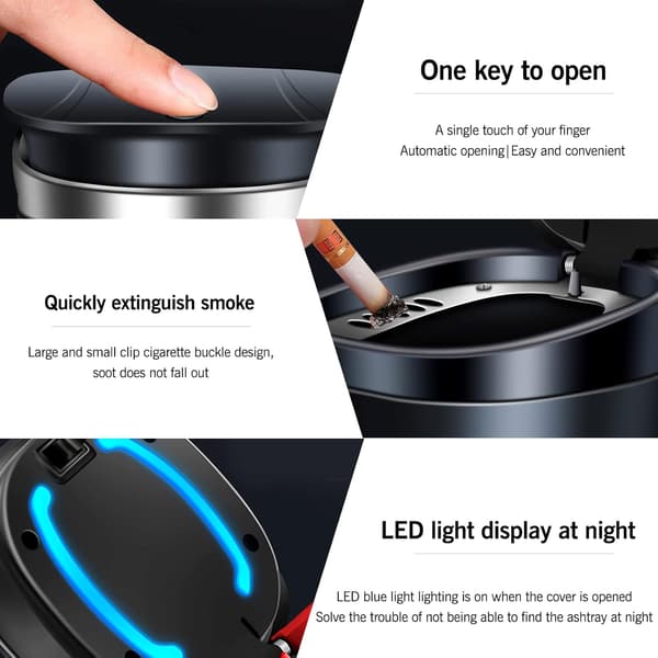 Bilaskfat, LED bärbart askfat med lock för bil, hem, kontor