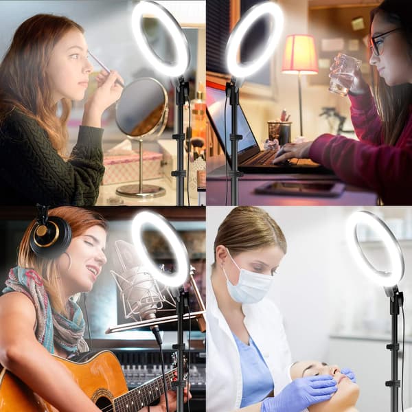 Professionell Kvalitet Dimbar LED Cirkellampa, Uppgraderad Böjd Lampskärm Med Fullt Justerbart Aluminiumstativ, Resevänligt 8\" Ring Light Kit