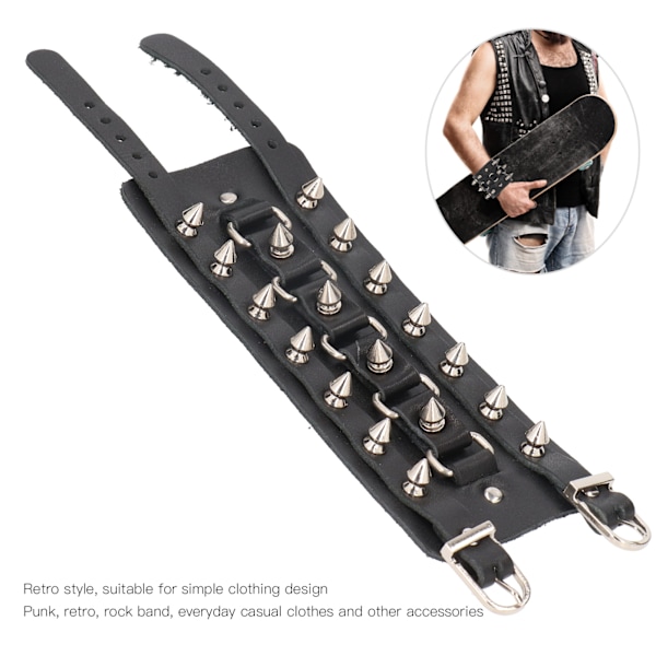 Justerbar Punk Armbånd Faux Lær Spikes Armring Studded Unisex Metall Nagler Armbånd