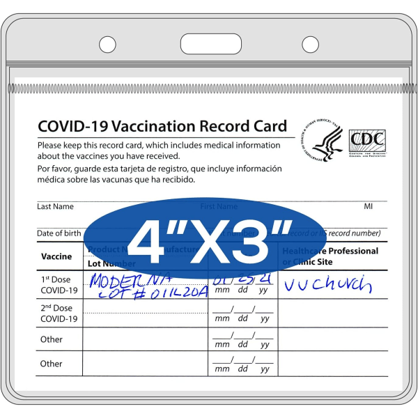 CDC-rokotuskorttisuoja, 4 x 3" immunisaatiotallenne