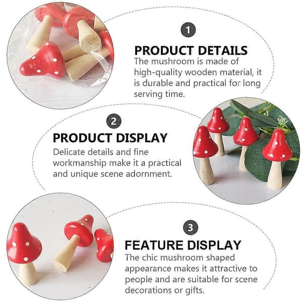 Röd träsvamp-dekoration för DIY-heminredning, 10-pack