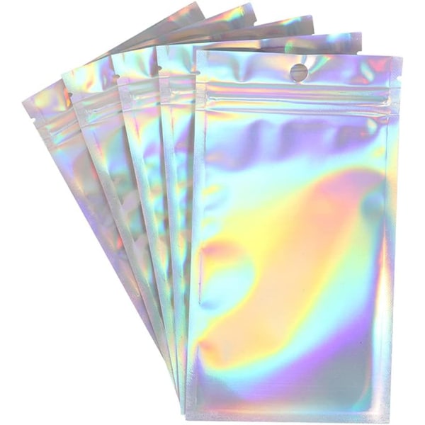 100 st återförslutningsbara luktfria påsar - 4x6 tum Mylar-påsar återförslutningsbara genomskinliga Ziplock holografiska regnbågsfärg
