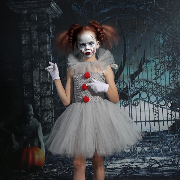 Klovnedragt Børnenetprinsessekjole Sæt Børne Halloween Optræden Kostume