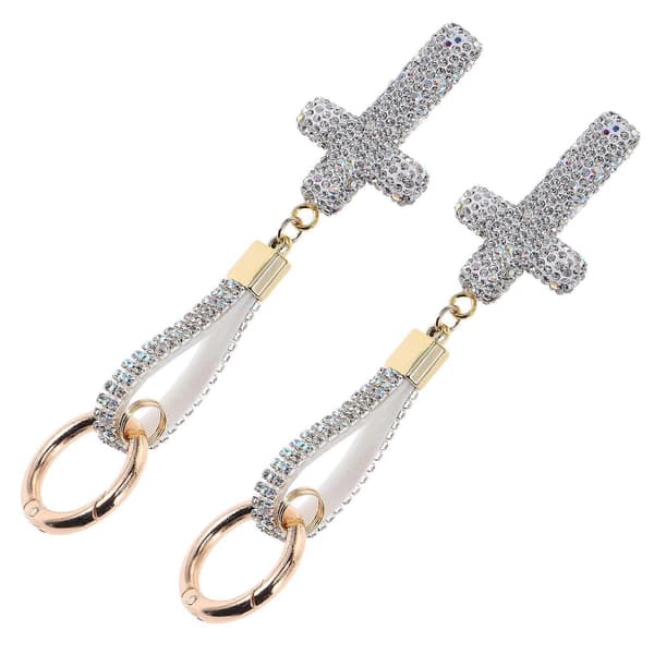 Glitrende kors-nøkkelring til dekorasjon, 2 stk. Rhinestone Bling biltilbehør
