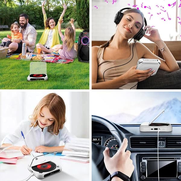 Kompakt CD-afspiller med LED-display, bærbart musiksystem med gentagelsesfunktion og låsbare kontrolknapper, Bluetooth 5.1 USB-interface