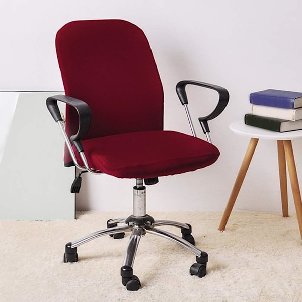 Stolöverdrag för Kontorsstol, Universell Design Enkel Installation Skyddande Överdrag, Stretch Sammet Plysch, Hållbar Elastisk Kant, Vinröd, 2 Delar