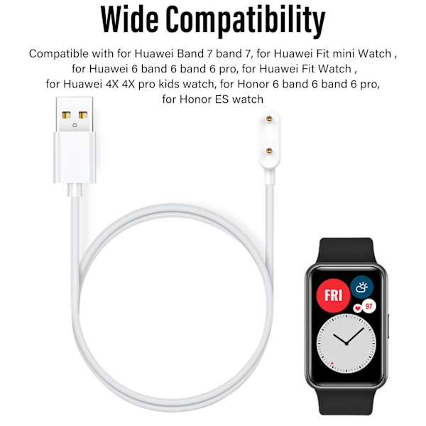 Smartwatch-lader, bærbar USB-ladekabel for Huawei 6 7 Band 6 7 for Honor 6 ES Watch White