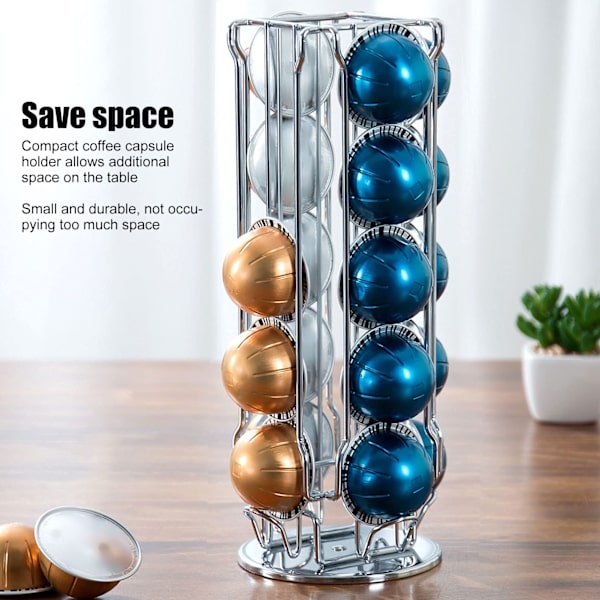 Kaffe Kapsel Stativ 360° Rotation Anti Slip Tjock Bas Smidesjärn Kapsel Pod Hållare för Vertuoline 20pods Silver