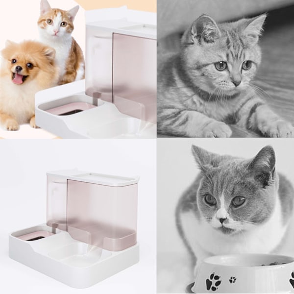 Pet Vand- og Foderautomat 2 i 1 Stor Kapacitet Transparent Vindue Automatisk Dyrefoder til Hund Kat Pink