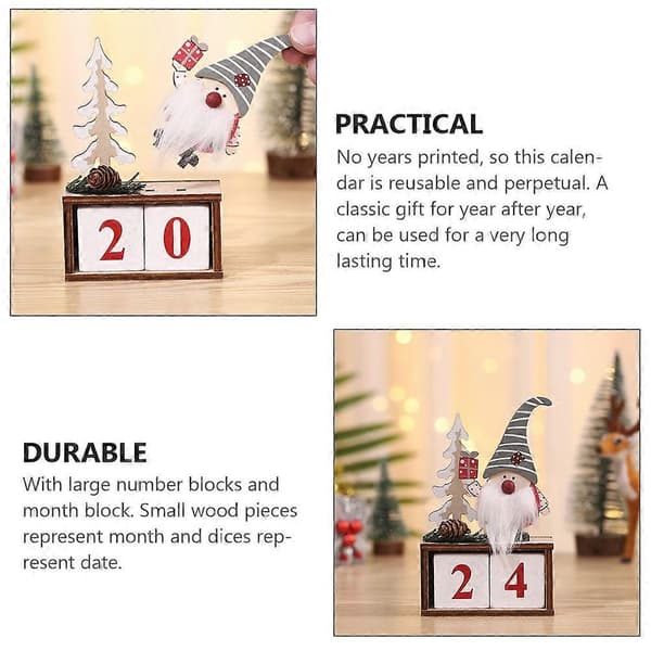 Julkalender i trä för skrivbordet för visning av månad och datum, 7-pack Grey 15x9cm