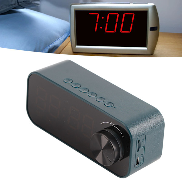 Mini Bluetooth Speaker Heavy Bass Dual Alarm Clock Portable Wireless Speaker with LED Display Blue