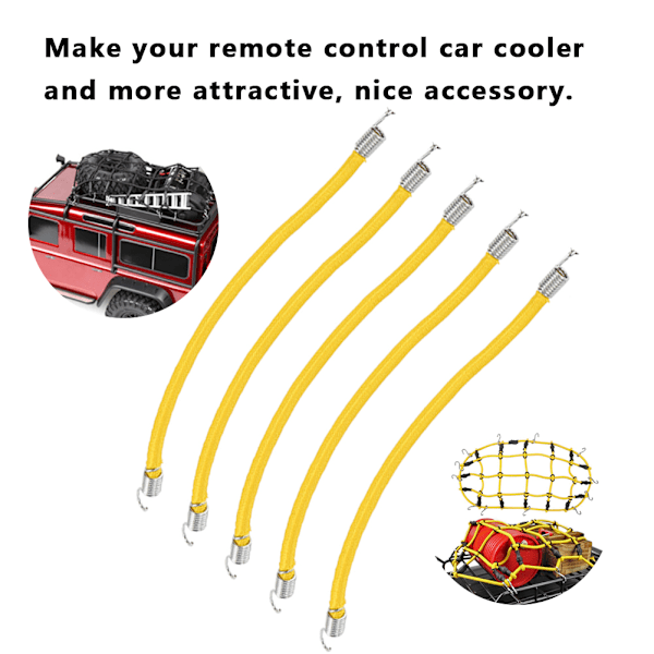 5 stk. elastiske bagagebærer tagbøjle reb tilbehør passer til SCX10 1/10 RC bilmodel gul 20cm