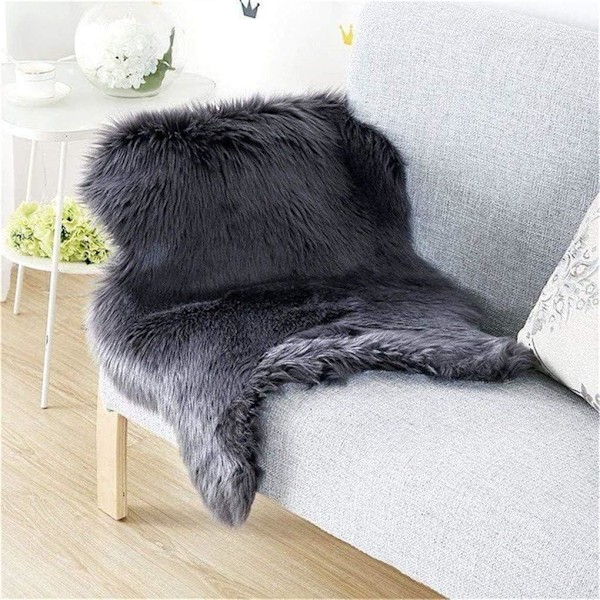 Faux fur rug washable deep pile 90 x 60 cm non-slip thick