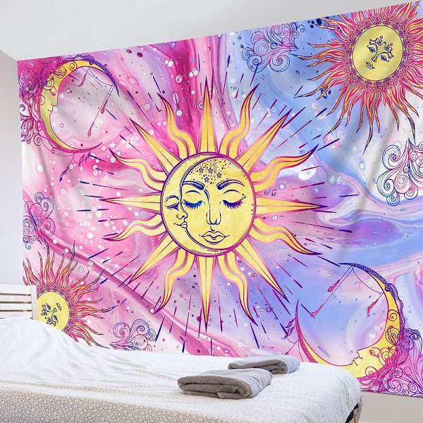 Polyester Boho Väggdekor, Mystisk Måne Och Sol Tapeter, Helt Ny Högkvalitativ, Lättviktig Mjuk Vid Beröring Hudvänlig Väggbonad För Hemmet