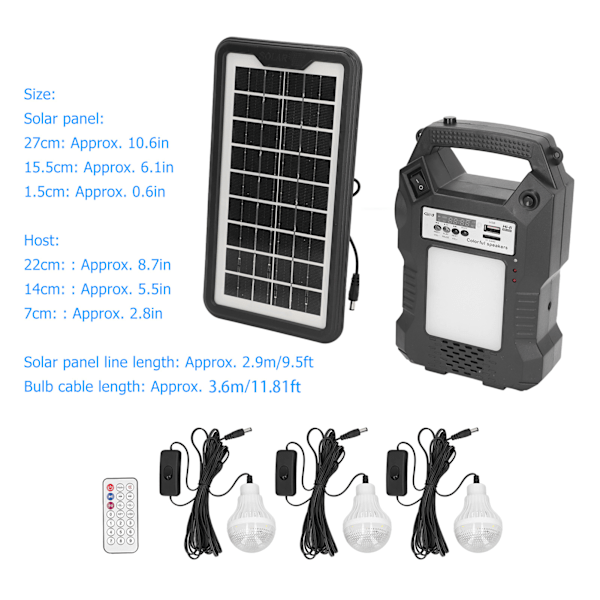 Solargenerator MP3 Bluetooth FM-radio LED-display Bärbar kraftstation med lampor för utomhus EU-kontakt 100‑250V
