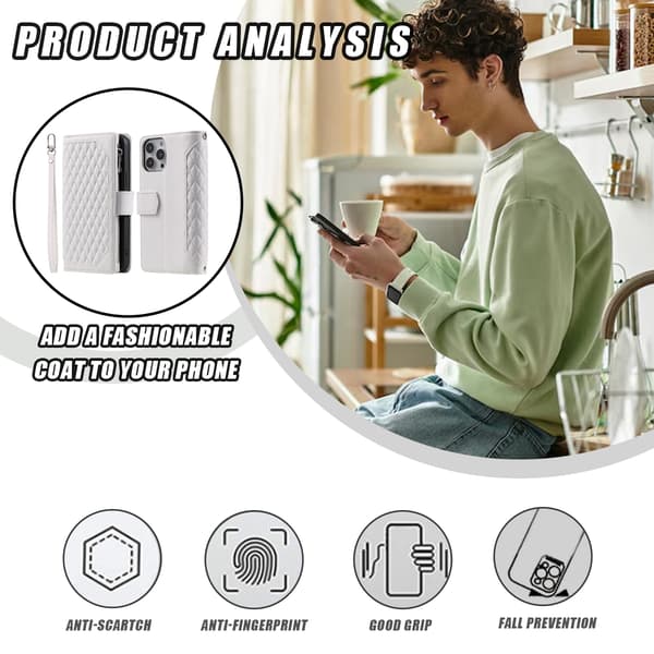 Wallet Case for iPhone 14 Pro - Hvit Plug-in Flip-lock Lær Telefon Cover