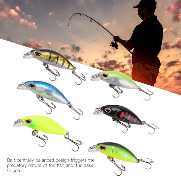 6 st artificiella minnow fiskedrag Slow Sinking fiskedrag för bas sötvatten 6 färger 2g