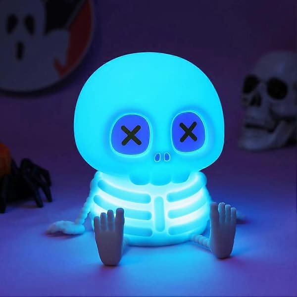 Skelett-dödskallelampa Halloween-dekoration present barn söt nattlampa stöder USB-laddning Warm Light