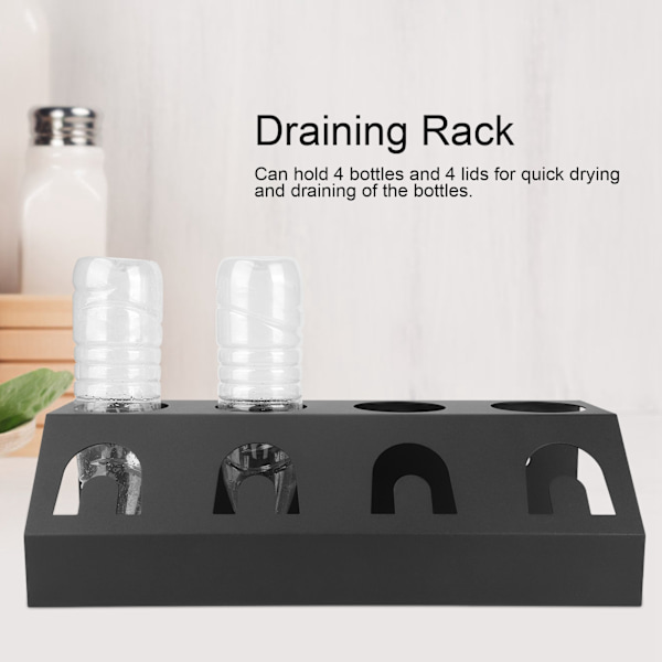 Universal 4-hulls brusflaske avløpsstativ tørkestativ oppvaskstativ holder med pute for SodastreamBlack