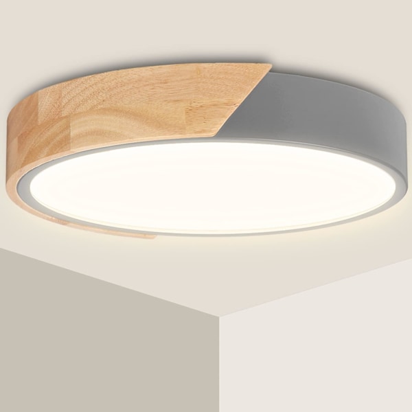 Taklampa för infälld montering, 24W LED Neutralvit 4500K, Ej dimbar högkvalitativ material träarmatur för sovrum, kök, vardagsrum,