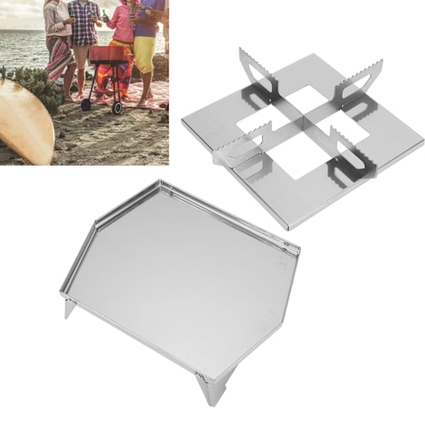 Komfur Stativ Base Udendørs Rustfrit Stål Træ Komfur Stativ Base Sæt Camping Bærbar BBQ Værktøjssæt med OpbevaringsposeL