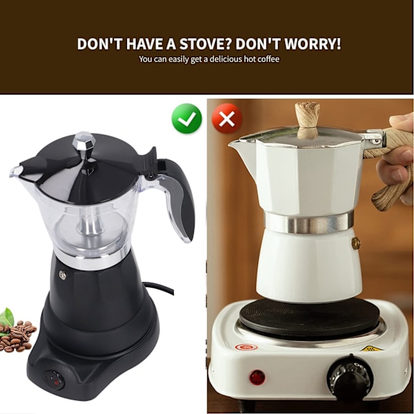 6 Kopper 300ML Kaffemaskine Bærbar Transparent Top Elektrisk Italiensk Kaffekande Maskine til Hjem EU Stik 220‑240V