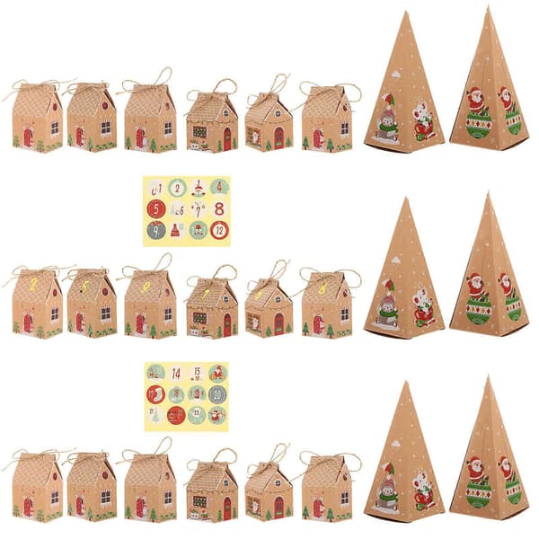 Jule-adventsesker for gaveinnpakning, 2 sett, brunt papirmateriale