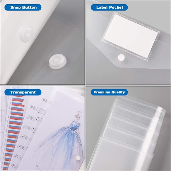 10-pack dokumentpåsar A4 transparenta med tryckknapp