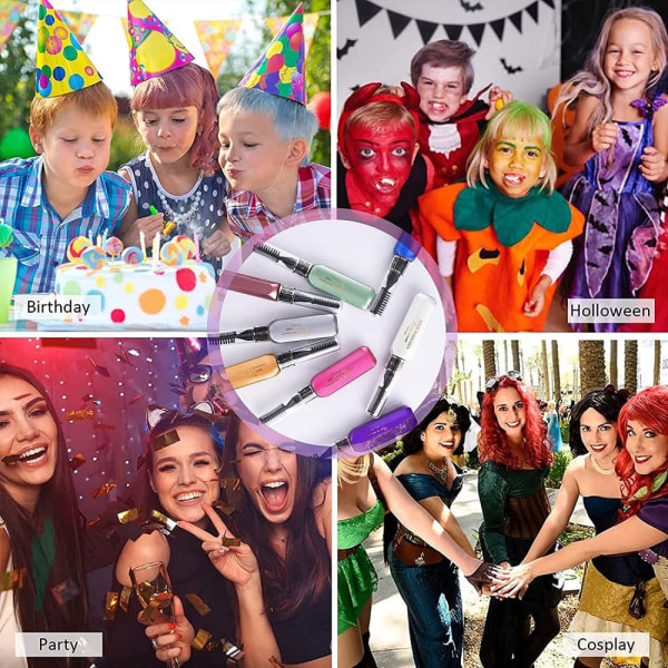 8 färger hårkritkam, tillfällig hårfärgning för barn, flickor, kvinnor, giftfri och tvättbar hårkrita present till karneval, DIY Cosplay,