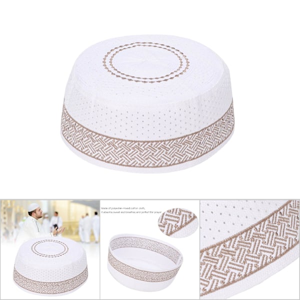 Polyesterisekoitetusta puuvillakankaasta valmistettu muslimi rukoushattu Islam-miehen kirjailtu hattu (kahvi 57cm)