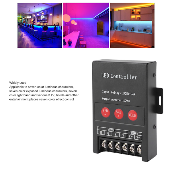 RGB LED-controller med høj effekt, trådløs jernkapsling, 15 tilstande, farverig lyscontroller til KTV, hotel og hjem