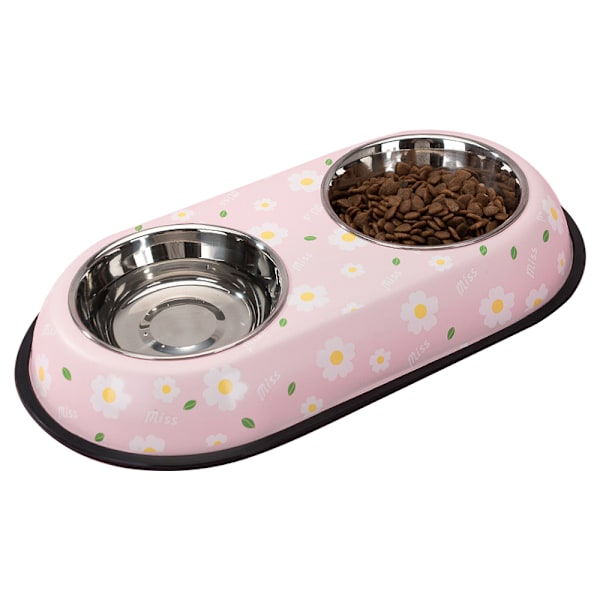 Base for feeding bowl with 2 dog bowls dog bowl stainless steel