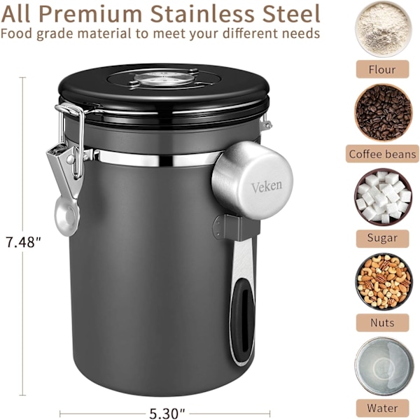 Kaffeförvaring, Elegant Kaffeburk med Justerbart Datumhjul, Bevarar Färskheten via Envägs Co2-ventil och Silikongummipackning, 304