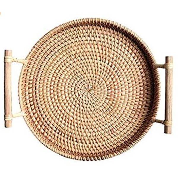 Rattan serveringsbricka med handtag handvävd bricka rustik