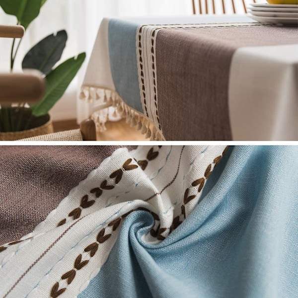 Elegant Duk, Bomull Linne Rektangulära Dukar med Toppkant, Modernt Enkelt Randigt Mönster för Kök & Matsal, 140x220 cm