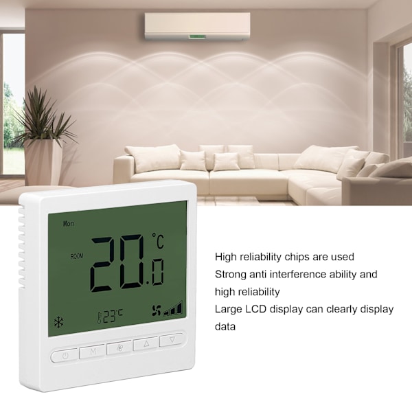Smart Fan Coil Termostat ABS LCD Skærm Anti Interferens Intelligent Termostat til Hjem 220V