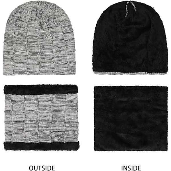 Grå Laden Vintermössor Halsduk Set Varma Stickade Mössor Skull Cap