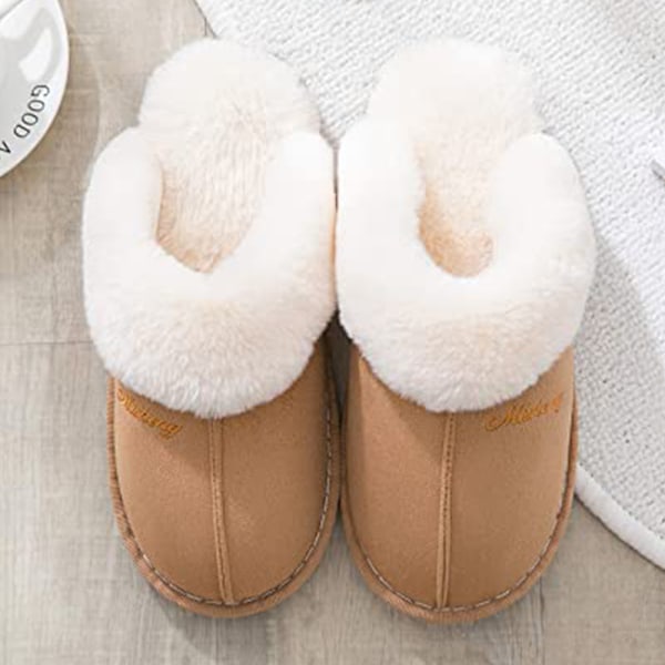 Kvinners tøfler, fluffy myke varme slip on tøfler