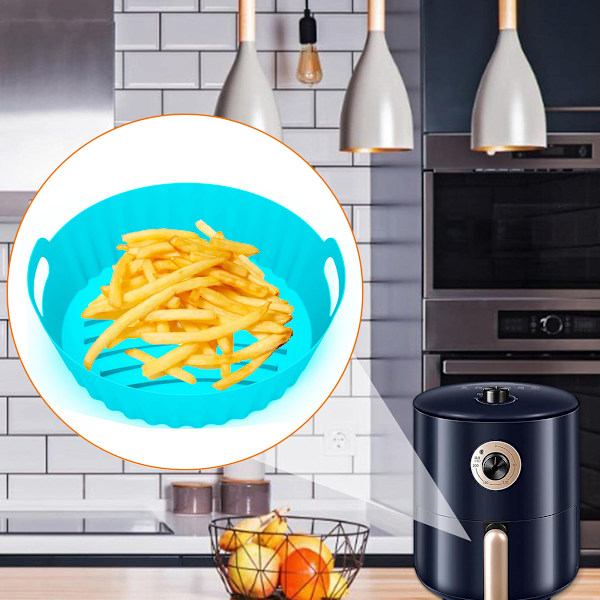 Air Fryer Silikon Tilbehør Air Fryer Silikon Gryde Multifunktionel Foret Friturepande blue