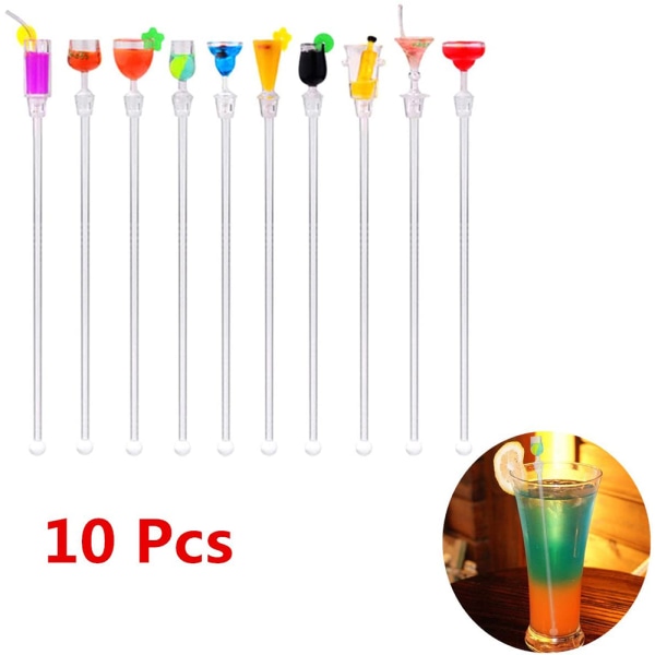 10 stk Swizzle Sticks Farverige drikkevareomrørere 9" drink