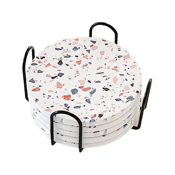 Terrazzo Marmor Absorberande Underlägg, Minimalistisk Elegans För Dryckesskydd, 6 st Super Vattenabsorberande Dryckesunderlägg Med Hållare Set För Hemmet,
