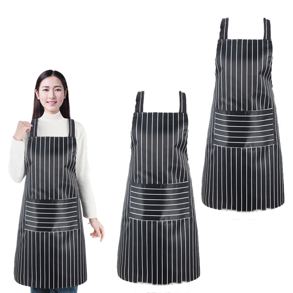2-pack köksförkläden, justerbart haklapp mjukt kockförkläde wi Black