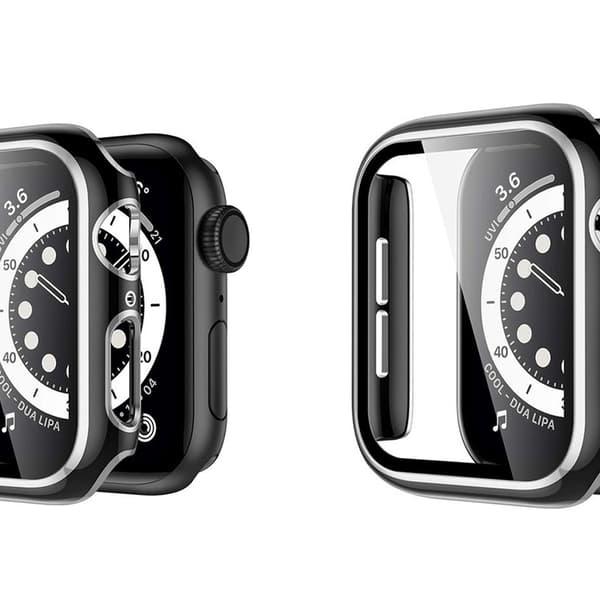 Hårdt etui med skærmbeskyttelse af glas 44mm, sort