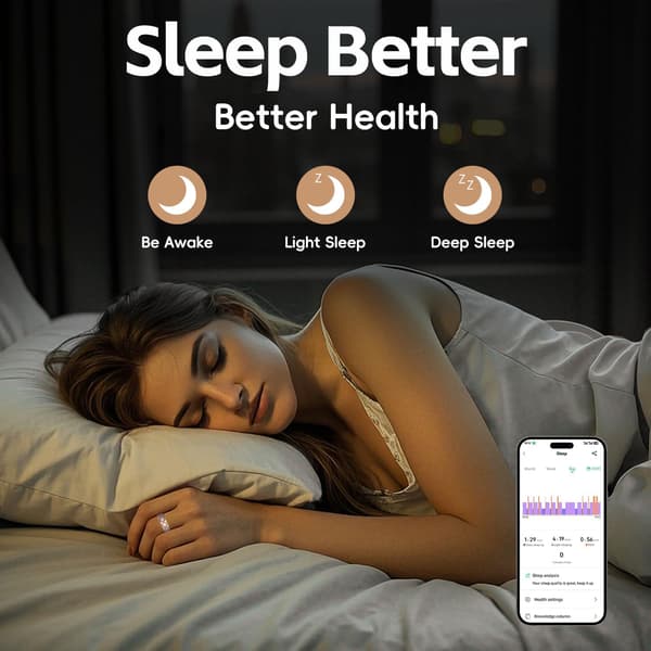 Fitness Tracker Smart Ring, Hjertefrekvensdeteksjon IP68 Vanntett Design, Blodoksygendeteksjon Søvnhelseanalyse Ring med Gestkontroll