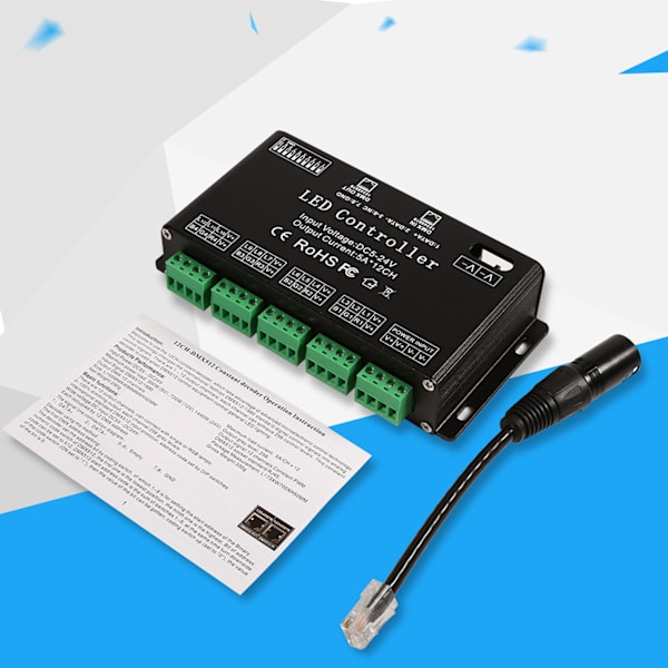 DC5V-24V 6-kanals RGB LED-controller DMX-dekoder driver strip-modul sort farve