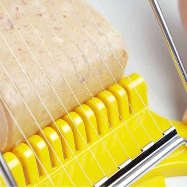 Matkutter i rustfritt stål med tråd for myke ingredienser, mozzarella-ostekutter med sklisikker base, eggedeler med roterbart kuttehode