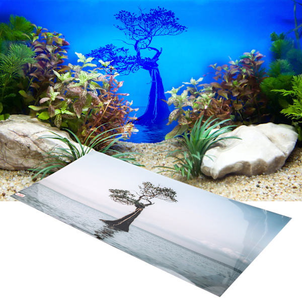 Akvariebakgrund Affisch PVC Självhäftande Träd i Havsstil Fisk Tank Tapet 61x41cm / 24x16.1in