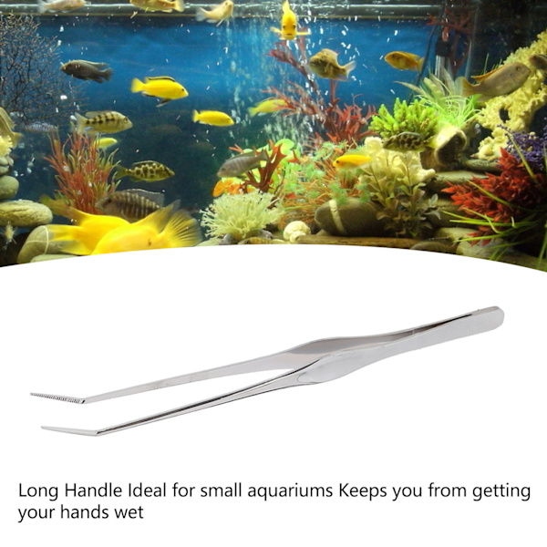 Akvarium Pinsett Buet Langt Håndtak Takket Spiss Rustfritt Stål Fisk Reptil Fôring Tong for Fisk Tank Anlegg 9.8in