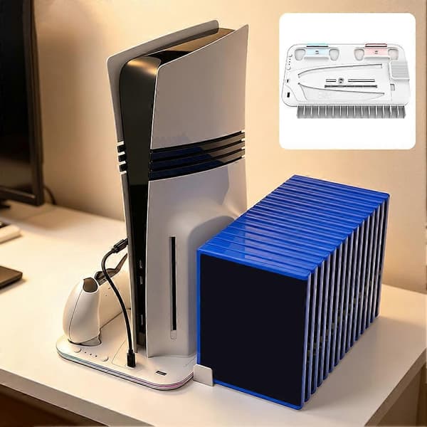 Multifunksjonell kjøle- og ladestasjon for PS5 SLIM/PS5 PRO-konsoll med dobbel lader for kontroller Black