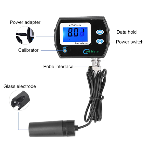PH-900 PH-mätare LCD Digital Vatten PH-testare med utbytbar elektrodprob Hög noggrannhet för vattenkvalitetstestning EU-kontakt 220V